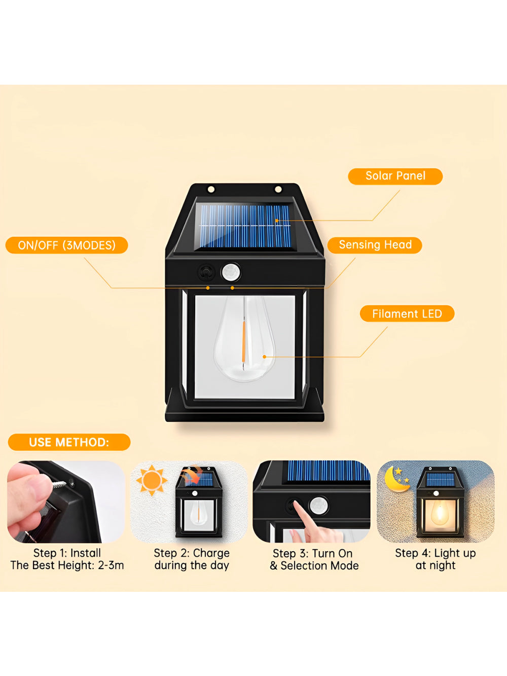 Luminária Estilo Arandela Iluminação Externa Led Solar