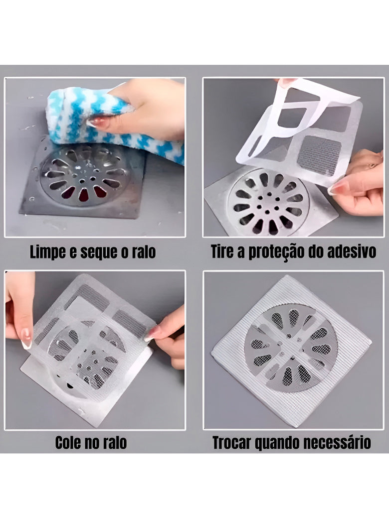 Kit com 6 Filtros Adesivos Descartável Para Ralo Banheiro