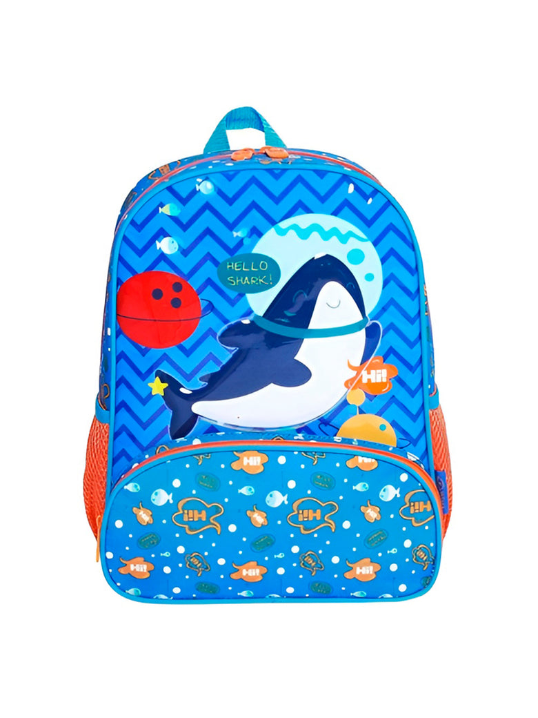 Mochila Infantil Com Bolso Externo Animais Escola Passeio Estampa:Tubarão