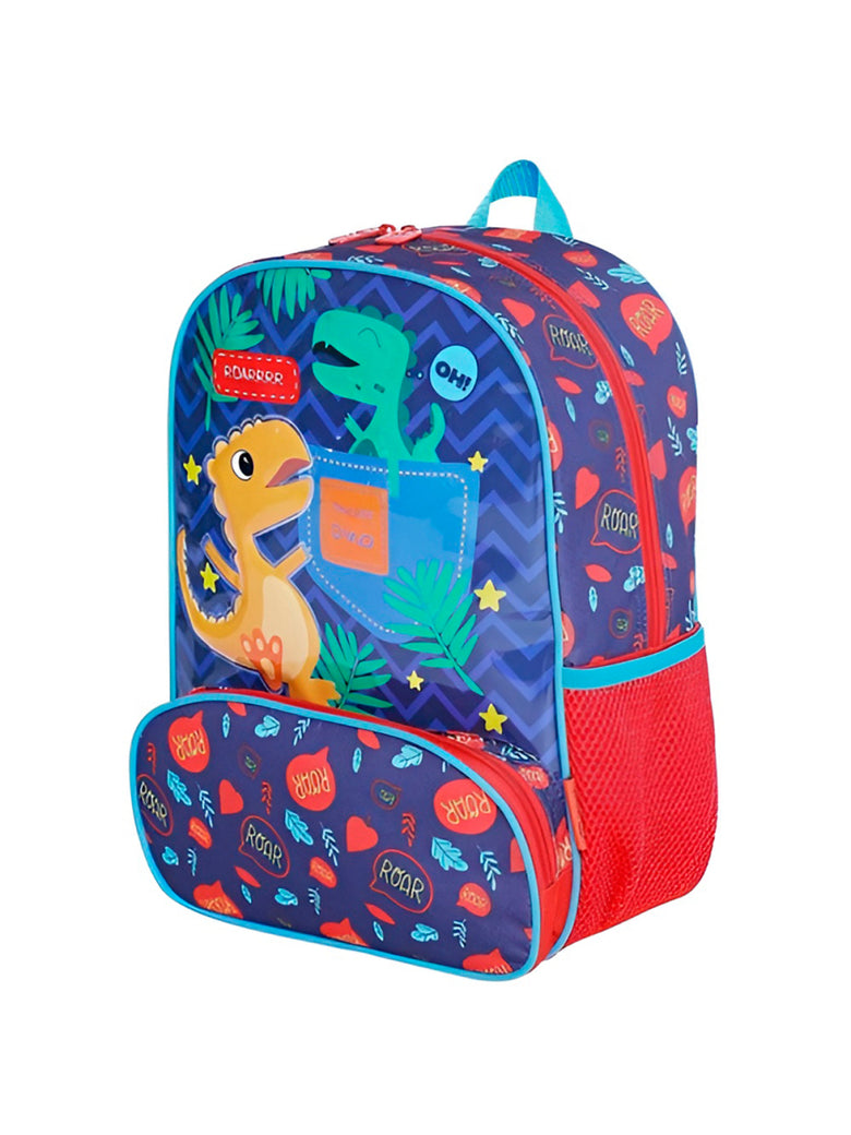 Mochila Infantil Com Bolso Externo Animais Escola Passeio Estampa:Tubarão