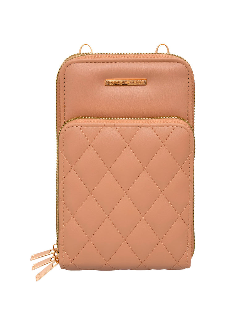 Bolsa Carteira Feminina Com Alça Textura Matelassê Cor:Bege