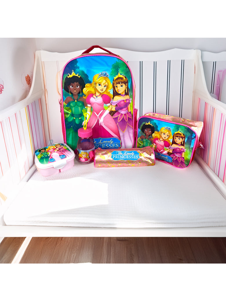 Kit Mochila Escolar com Acessórios Infantil Princesas Cor:Rosa