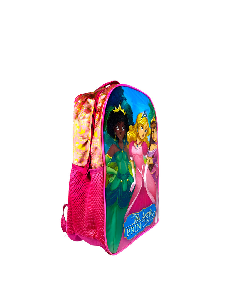 Kit Mochila Escolar com Acessórios Infantil Princesas Cor:Rosa