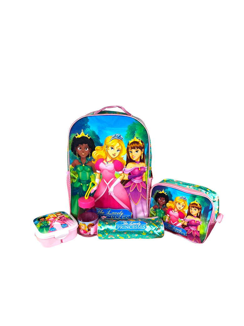 Kit Mochila Escolar com Acessórios Infantil Princesas Cor:Rosa