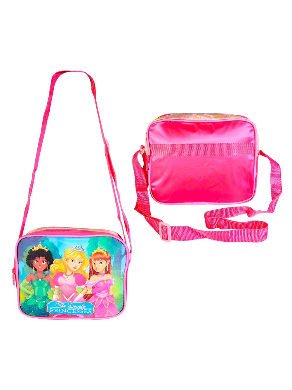 Conjunto Mochila Escolar Infantil Princesas de Rodinhas Cor:Rosa