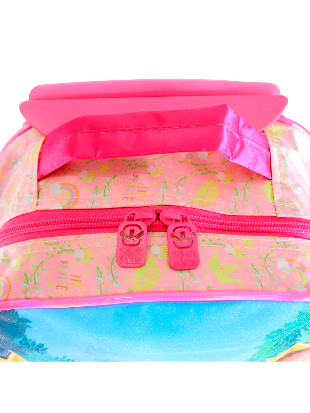 Conjunto Mochila Escolar Infantil Princesas de Rodinhas Cor:Rosa