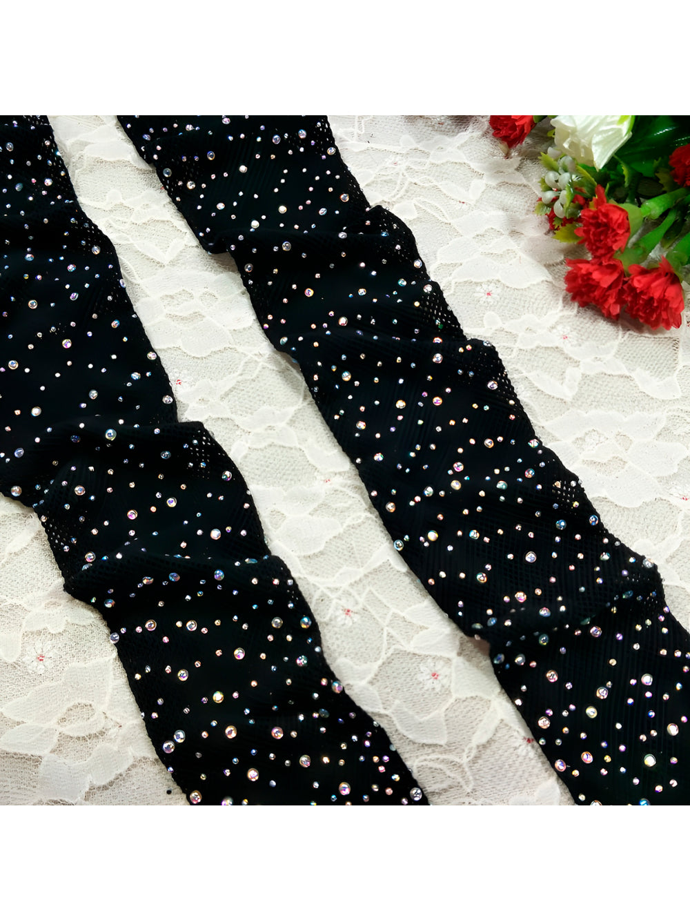 Meia Calça Arrastão Preta com Strass Feminina Roupa
