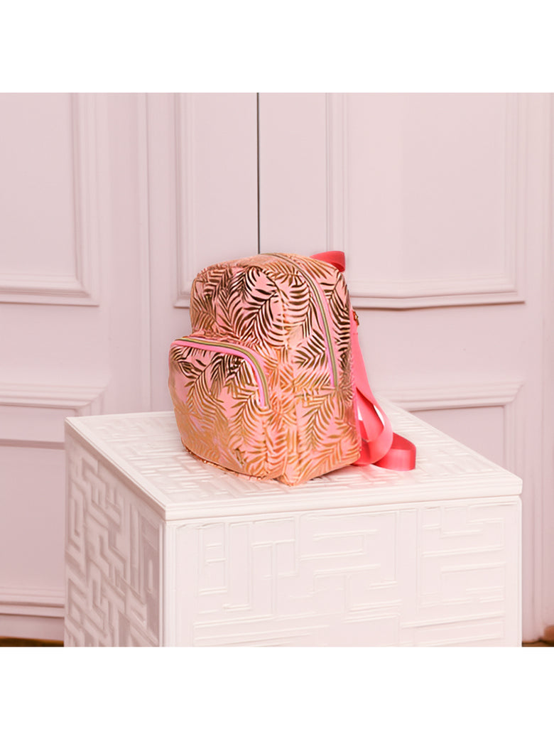 Mochila de Costas Feminina Brilhosa Folhas Passeio Cor:Rosa