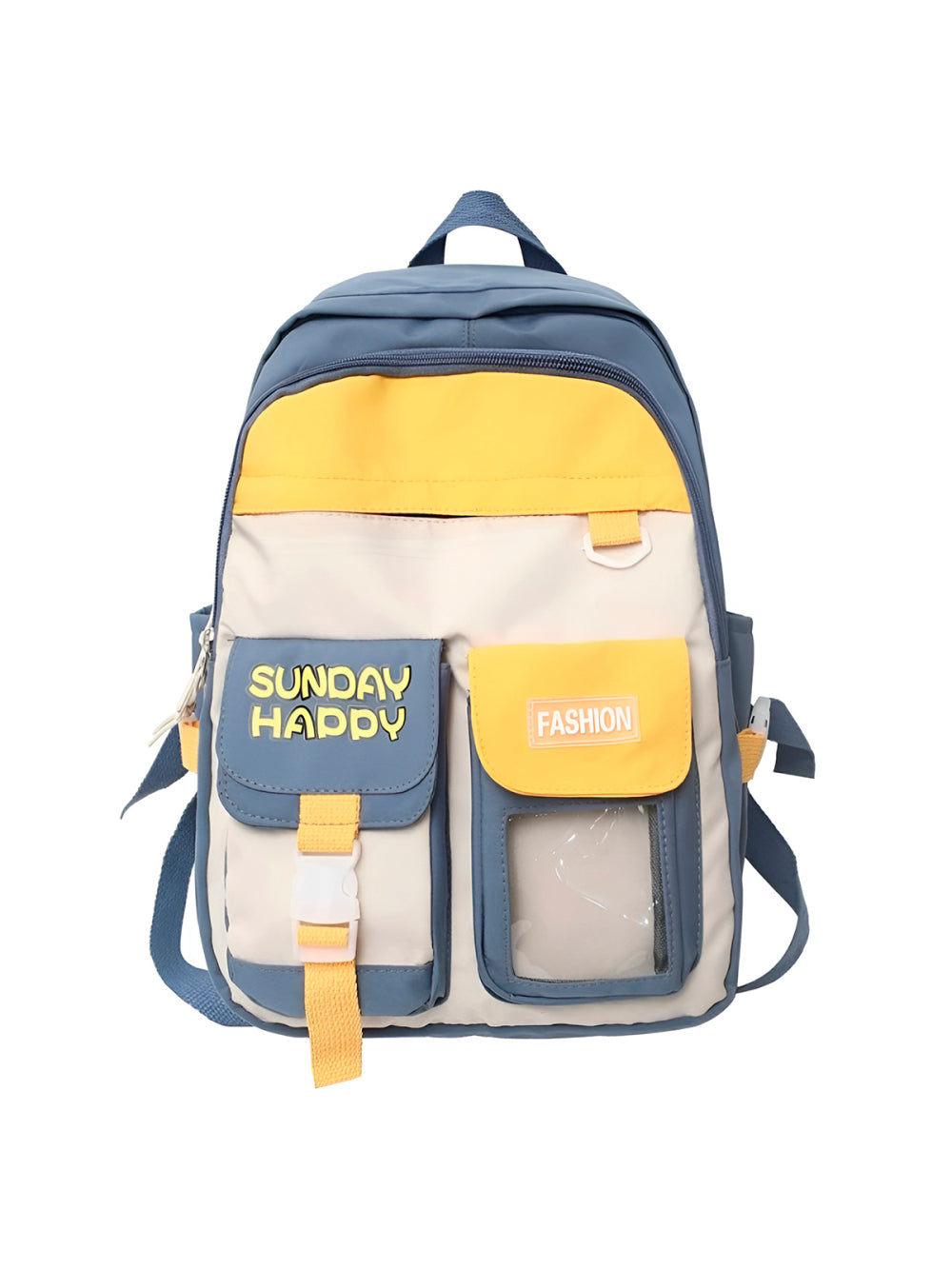 Mochila Juvenil Feminina Casual Cute Duo Passeio Cores:Amarelo com Azul