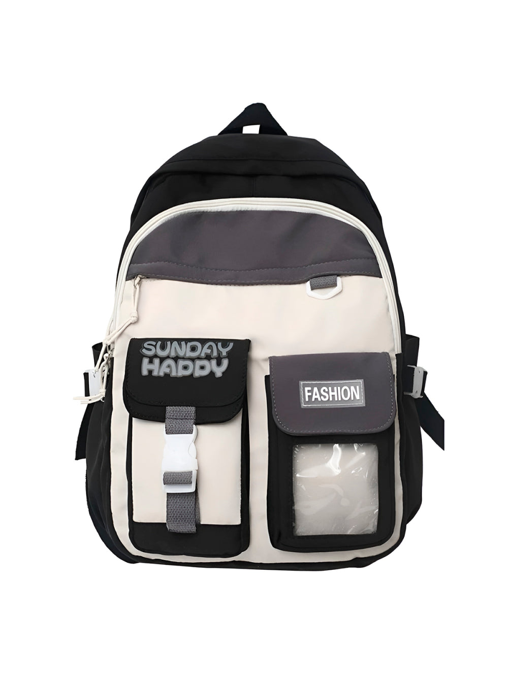 Mochila Juvenil Feminina Casual Cute Duo Passeio Cores:Preto com Branco