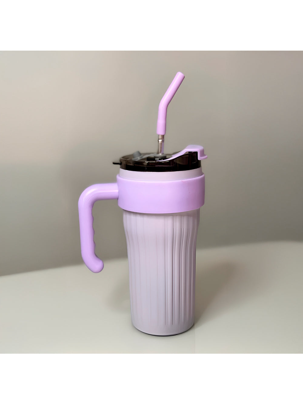 Copo Caneca Térmico com Tampa Canudo Alça Inox Cor:Branco