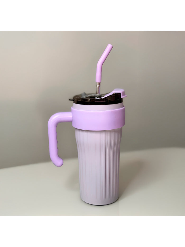 Copo Caneca Térmico com Tampa Canudo Alça Inox Cor:Branco