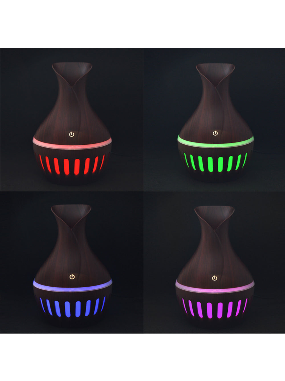 Difusor Umidificador Ultrasonico 7 Led Vaso Rajado RGB 200ml Usb Cor:Marrom