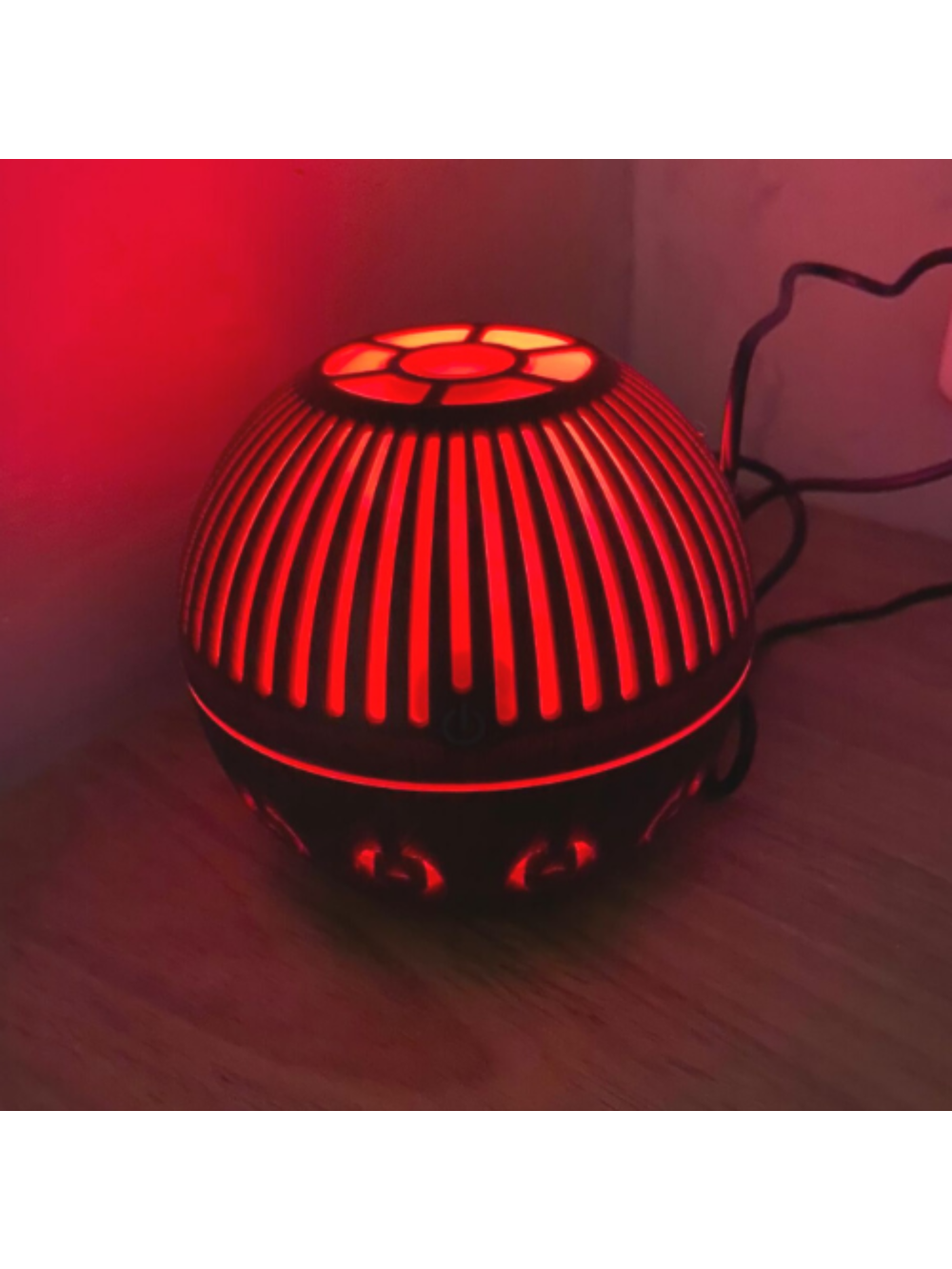 Umidificador Difusor De Aroma Ultrassonico Luz De Led Bola Rajada Cor:Mogno