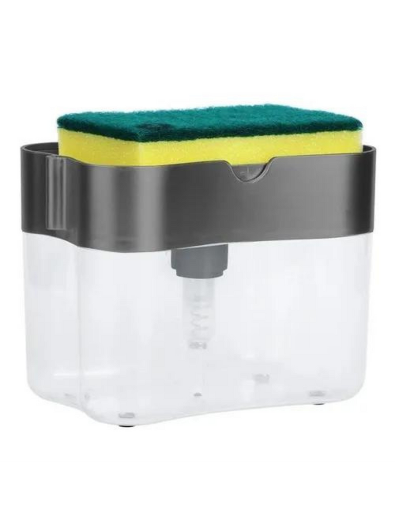 Dispenser Dosador De Detergente Sabão 2x1 Esponja Limpeza Cozinha Com Dosador Cor:Preto