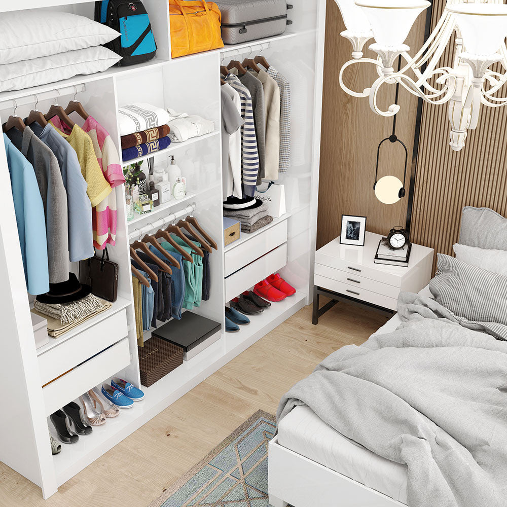 Quarto Completo Casal Closet Clarice 4 Gavetas Sapateira 2 Portas Premium e Cama Carioca Móveis