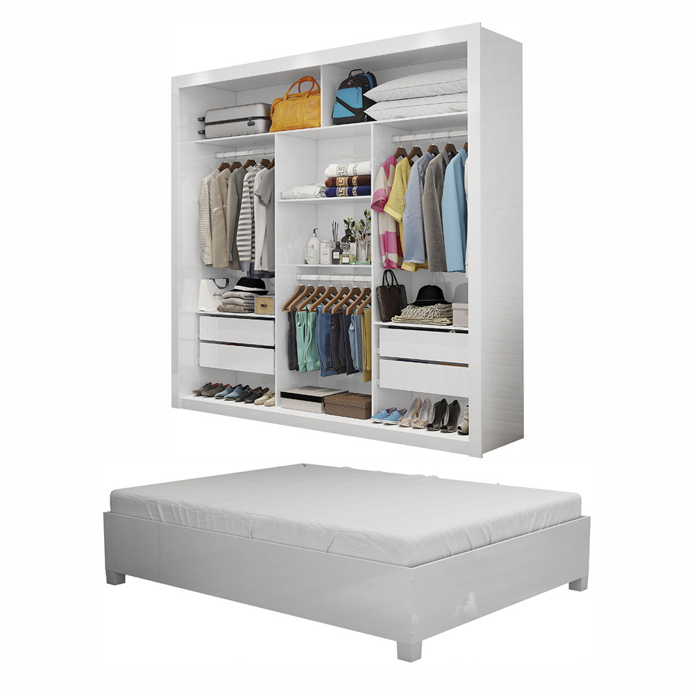Quarto Completo de Casal com Closet Clarice 4 Gavetas e Cama Paula Carioca Móveis
