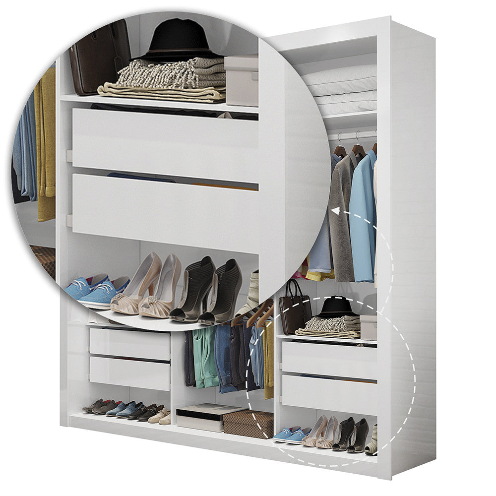 Quarto Completo de Casal com Closet Clarice 4 Gavetas e Cama Paula Carioca Móveis