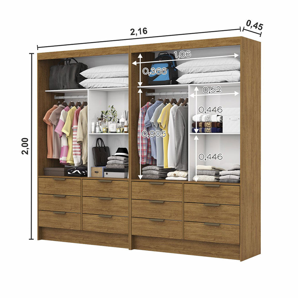 Closet Casal Duplo Sevilha 4 Portas Plus 12 Gavetas Carioca Móveis
