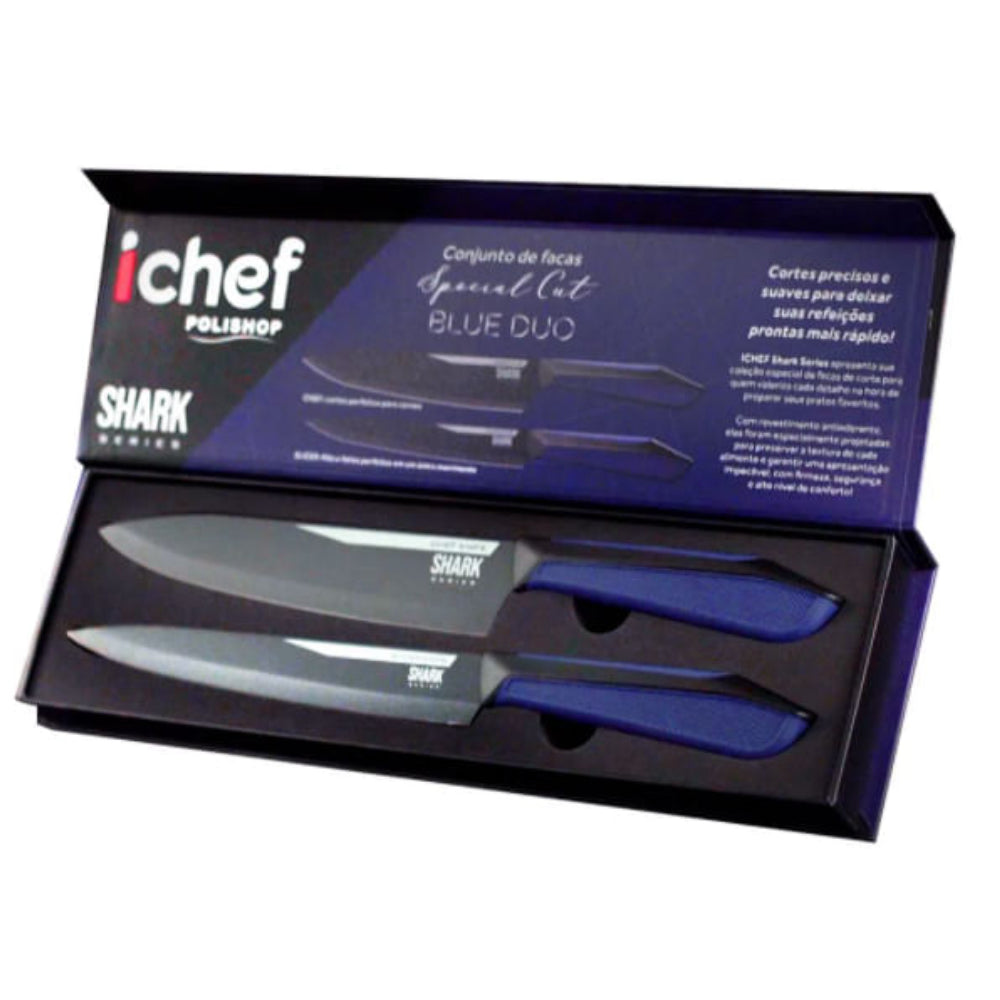 Conjunto de 2 Facas Polishop Ichef Special Cut Azul