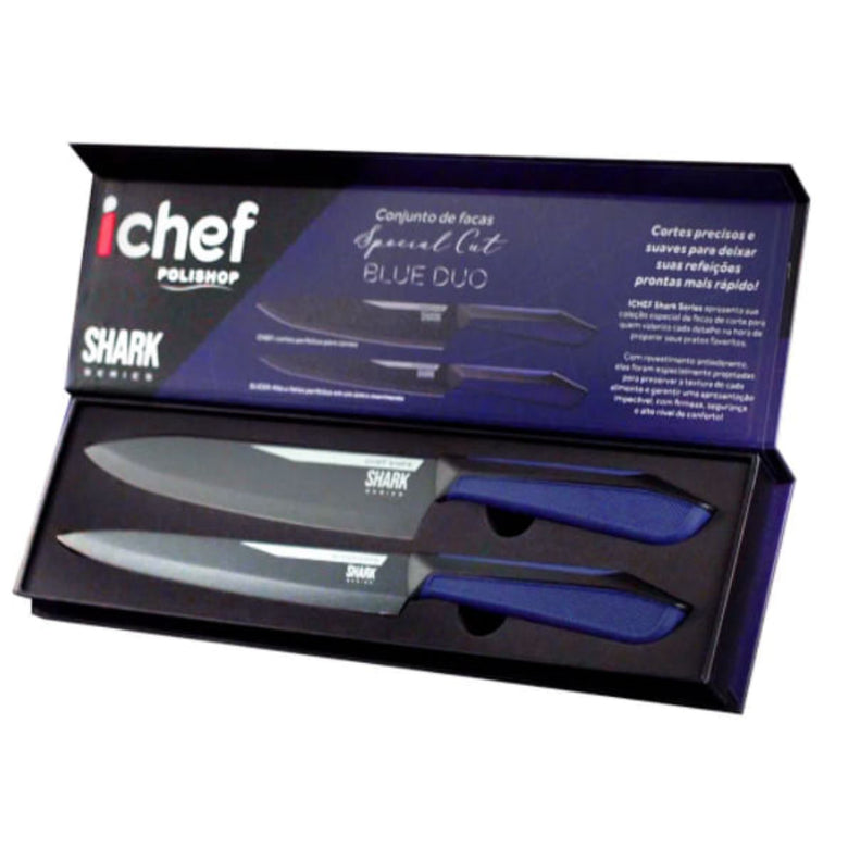 Conjunto de 2 Facas Polishop Ichef Special Cut Azul