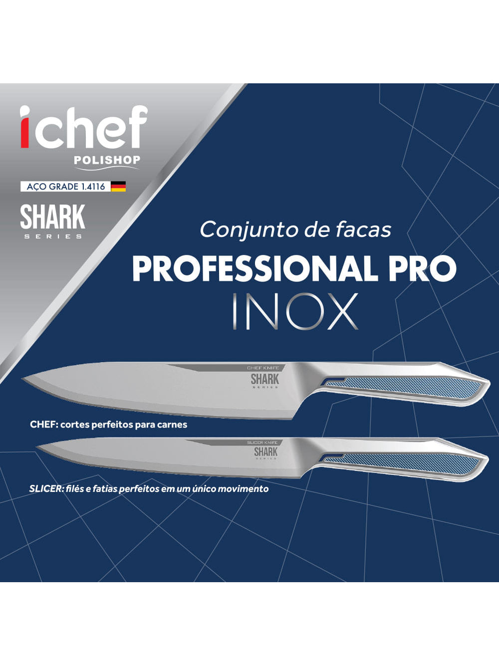 Conjunto de Facas Ichef Polishop - Professional PRO - Shark Series