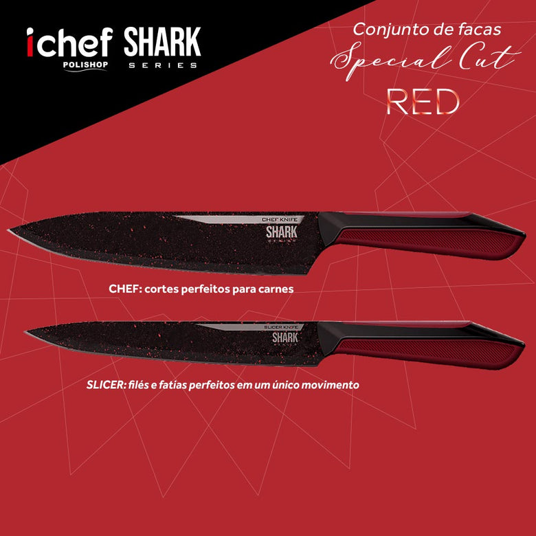 Conjunto de Facas Ichef Polishop - Professional Cut - Shark Series - Red