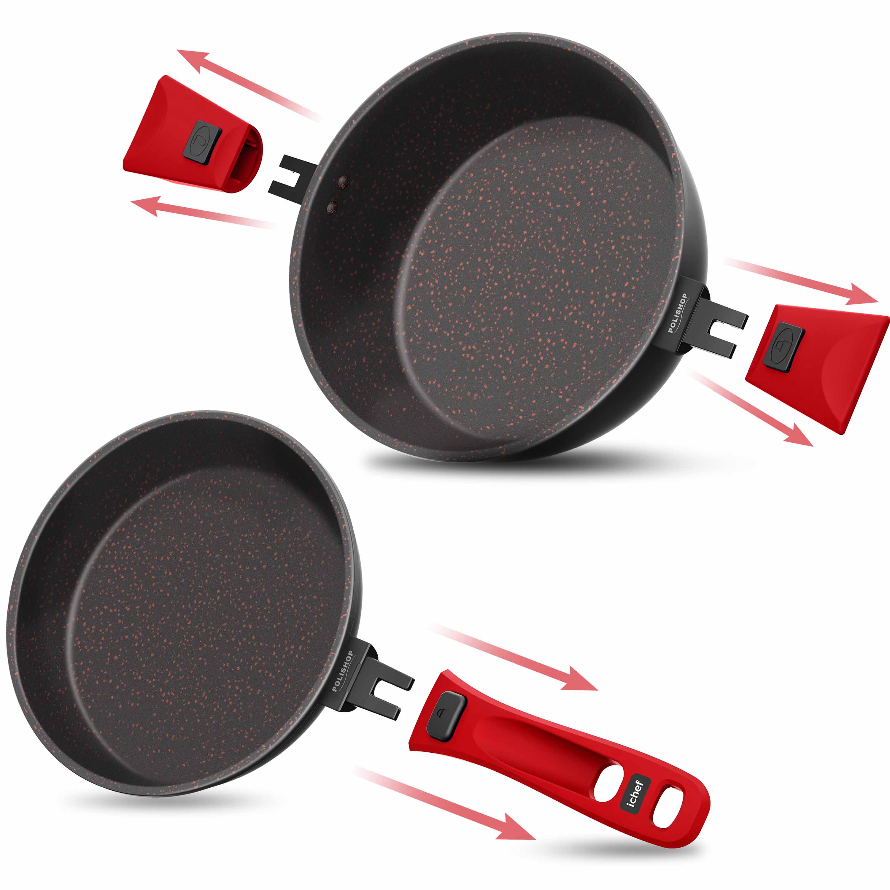 Panelas Ichef Ultra Family Size 24cm, Sauté Petit 20cm com Tampas de Vidro Vermelha
