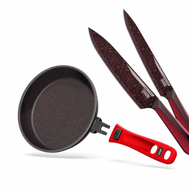 Panelas Ultra Day by Day 24cm com Tampa de Vidro Vermelho e Kit com 2 Facas Revestimento Ichef Red