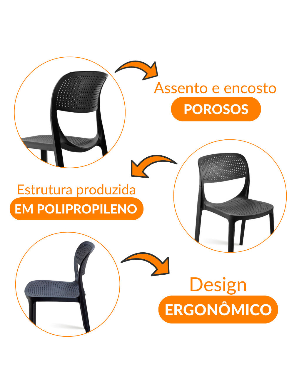 Conjunto com 2 Cadeiras Zoe Preta em Polipropileno Moderna Mobília