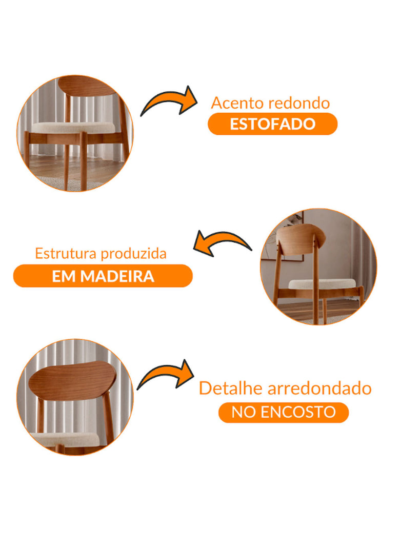 Conjunto com 2 cadeiras Ballare em Madeira Maciça para Sala de Jantar