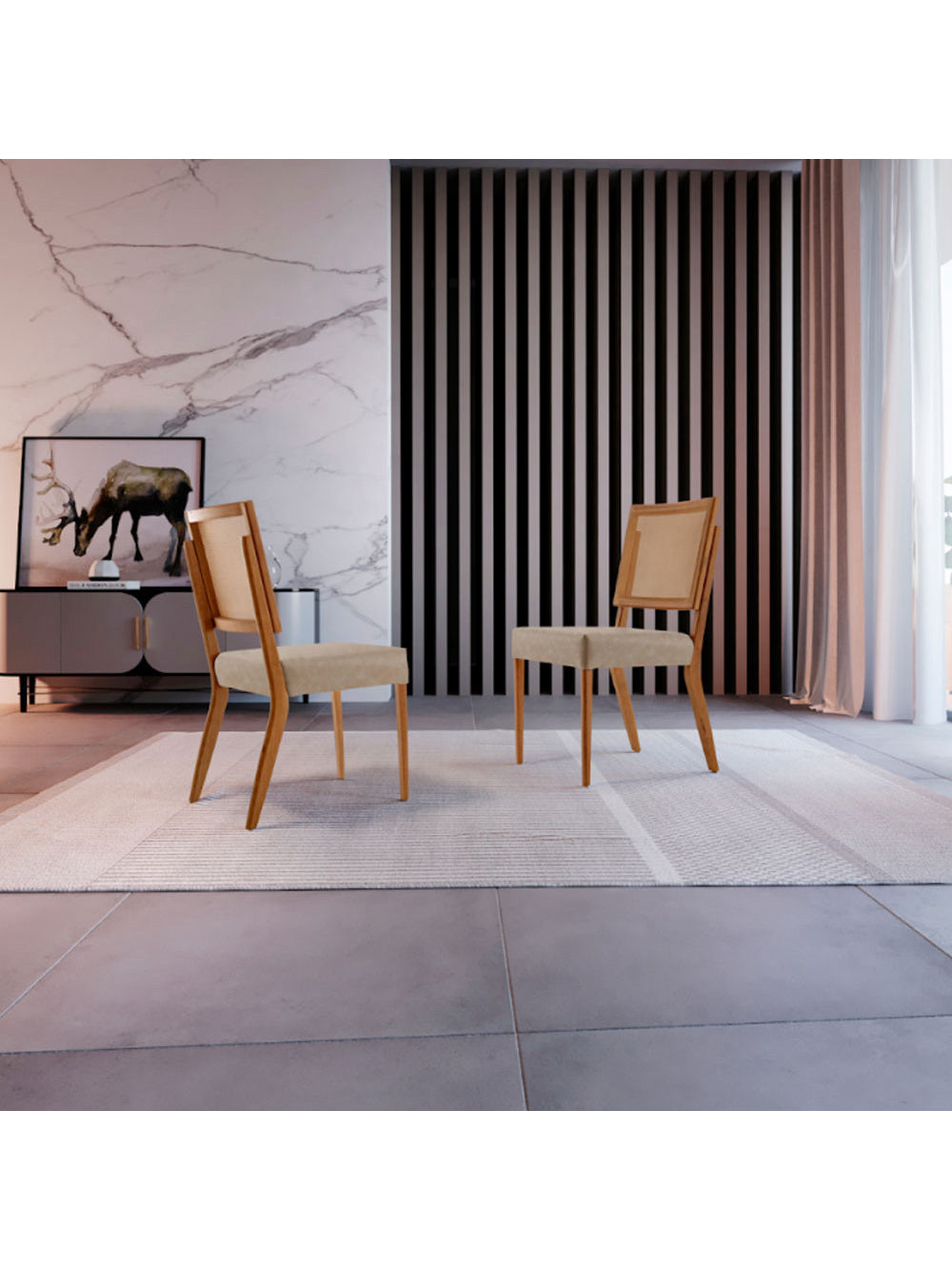 Conjunto com 2 cadeiras Aila em Madeira Maciça para Sala de Jantar Moderna Mobília - Linho Off White/Cinam.imbuia