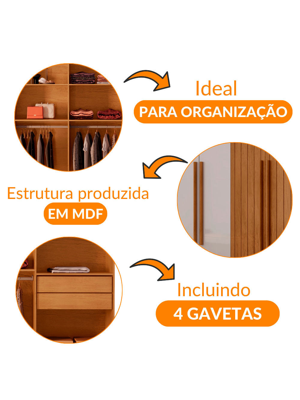 Guarda Roupa Casal Toronto MDF 8 Portas e 4 Gavetas Moderna Mobília