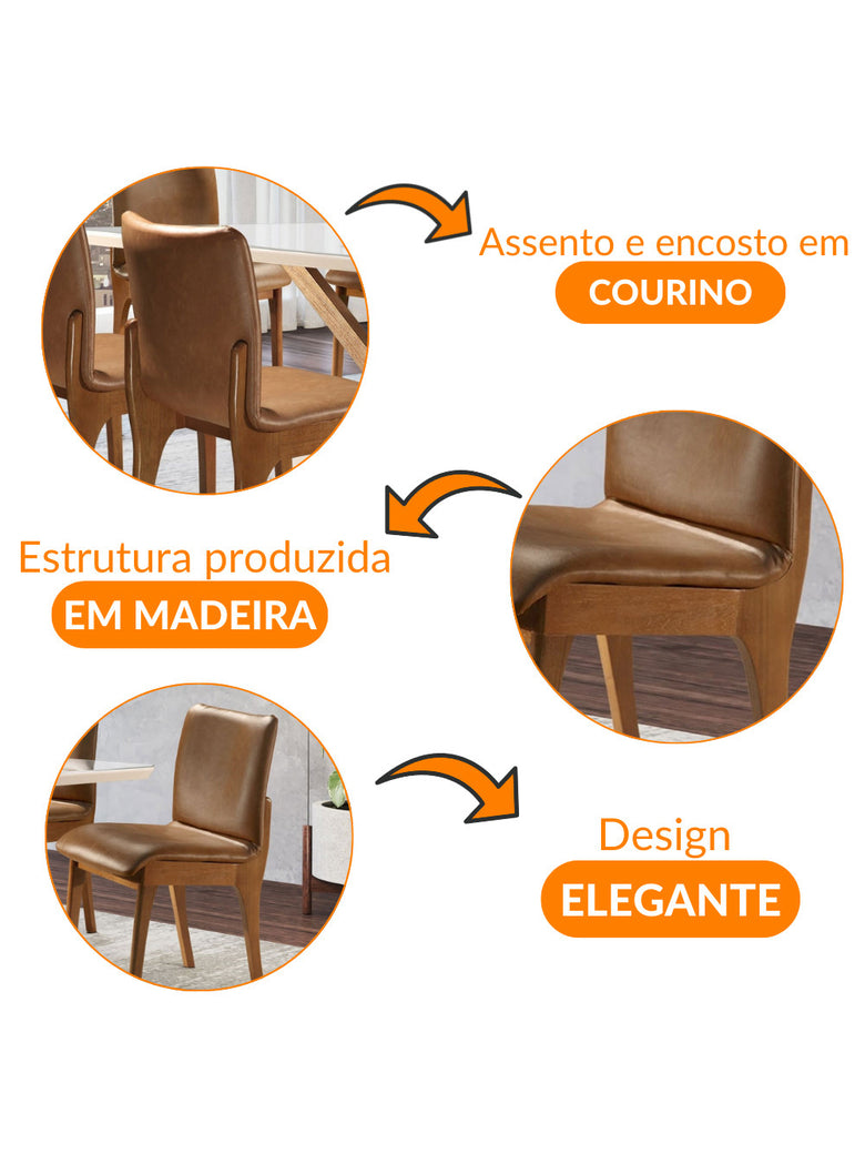 Conjunto com 2 cadeiras Bella Gold em Madeira Maciça para Sala de Jantar Mobillare