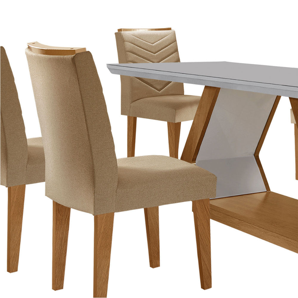 Mesa para Sala de Jantar Alvorada 180cm MDF com Vidro Canto Copo e 6 Cadeiras Liz
