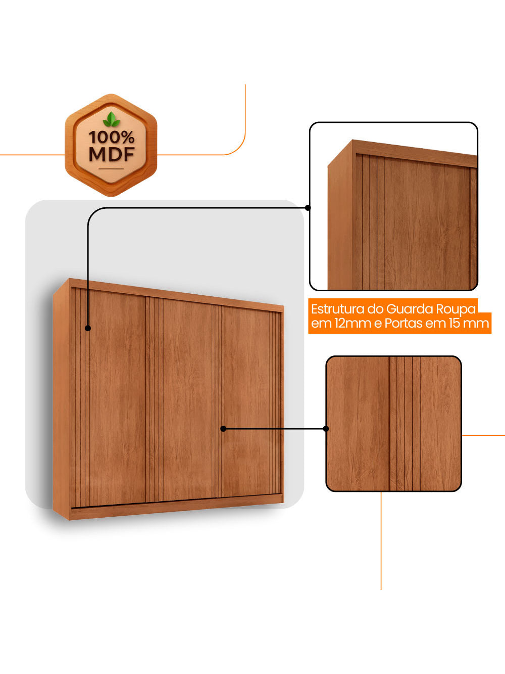 Guarda Roupa Casal Connor 100 MDF 3 Portas e 2 Gavetas - Moderna Mobília