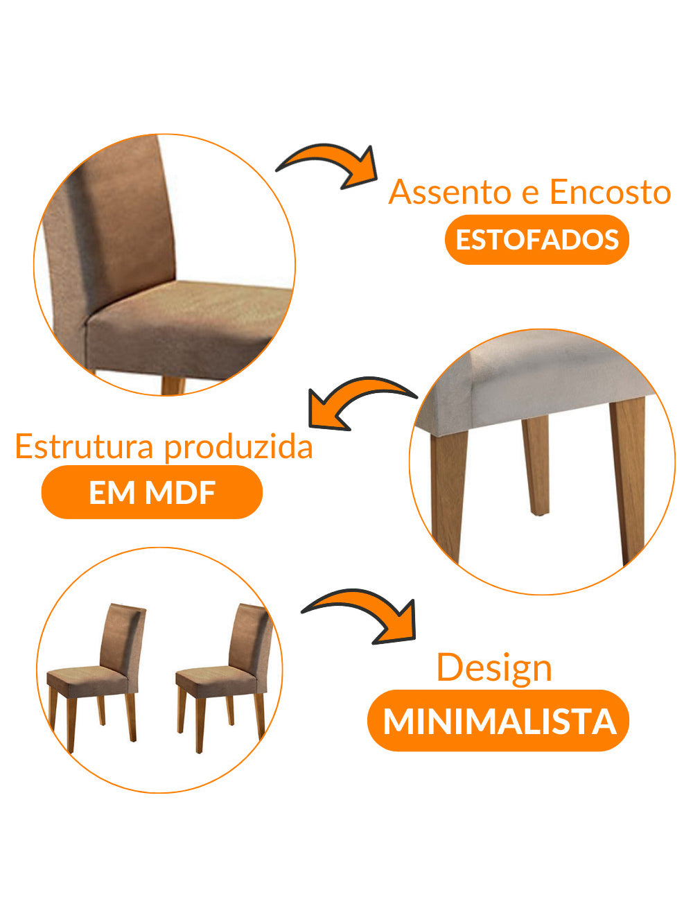 Conjunto com 2 Cadeiras para Sala de Jantar MDF Lunara Rufato