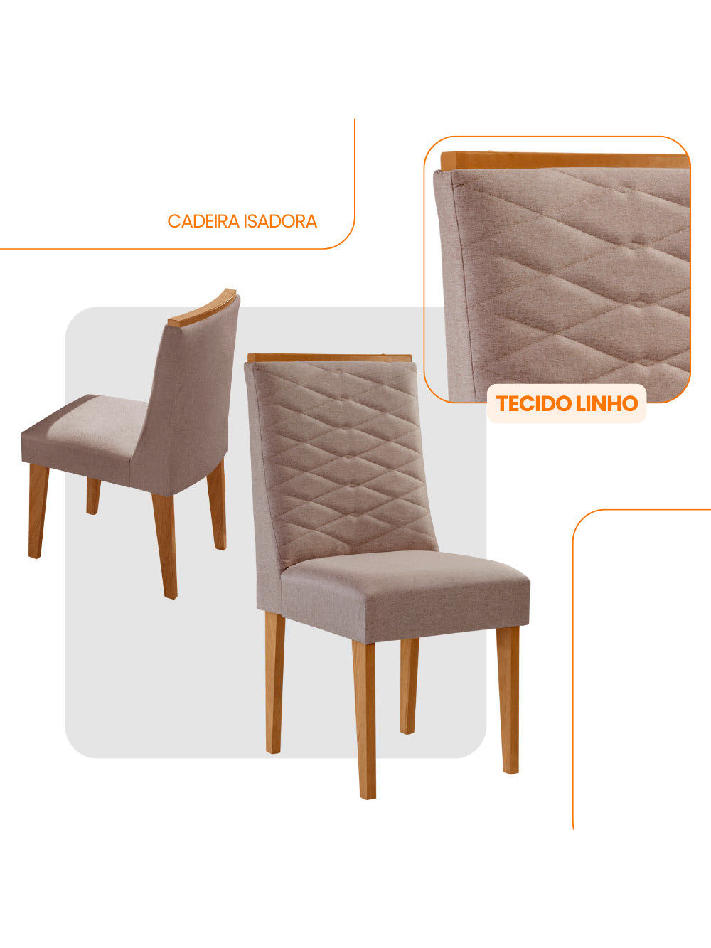 Conjunto com 2 Cadeiras MDF Eloise para Sala de Jantar Moderna Mobilia