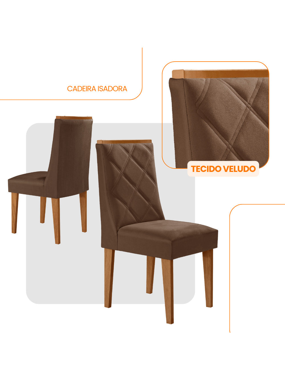 Conjunto com 2 Cadeiras MDF Isadora para Sala de Jantar Moderna Mobília