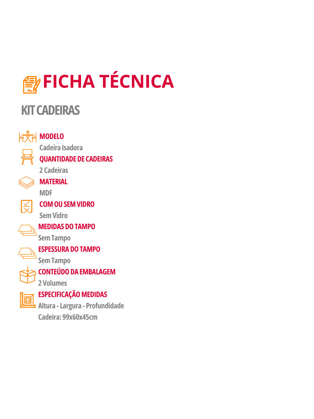 Conjunto com 2 Cadeiras MDF Isadora para Sala de Jantar Moderna Mobília