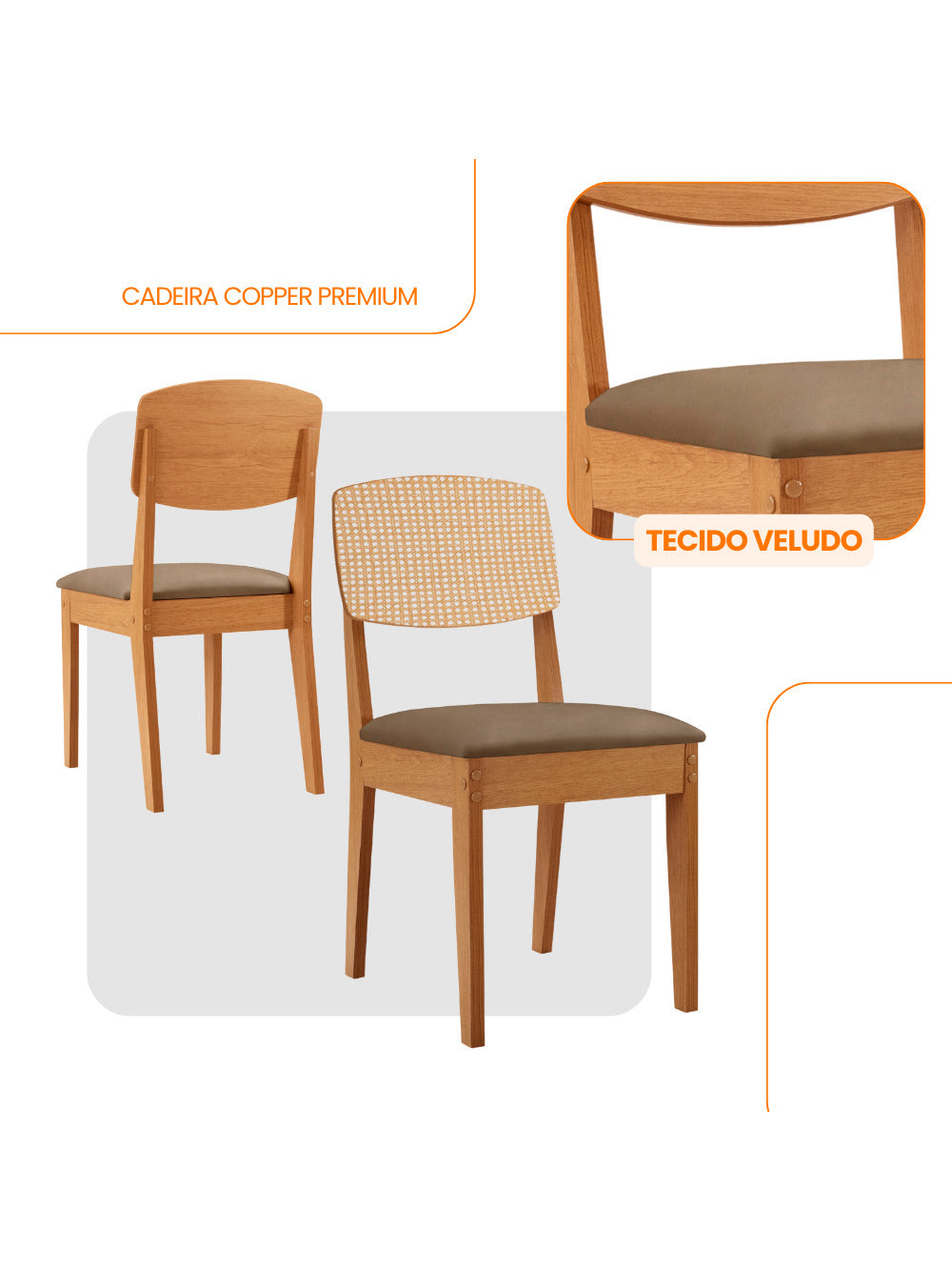 Conjunto com 2 Cadeiras MDF Copper Premium para Sala de Jantar Moderna Mobília