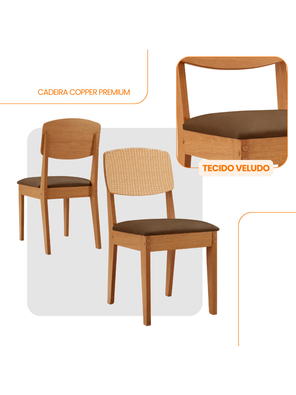 Conjunto com 2 Cadeiras MDF Copper Premium para Sala de Jantar Moderna Mobília