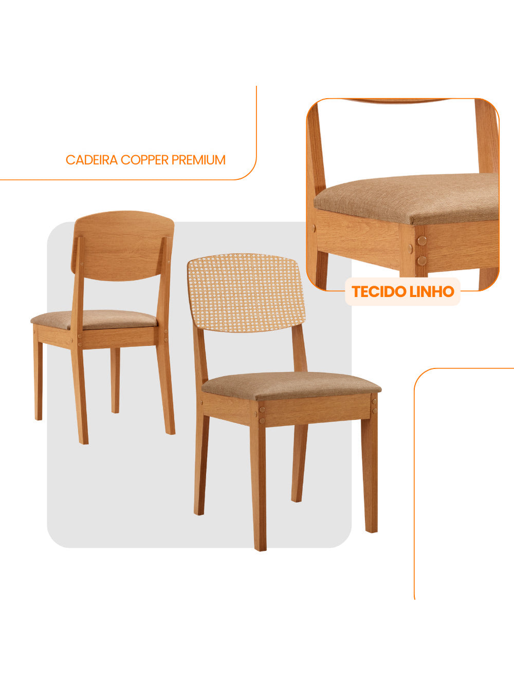 Conjunto com 2 Cadeiras MDF Copper Premium para Sala de Jantar Moderna Mobília