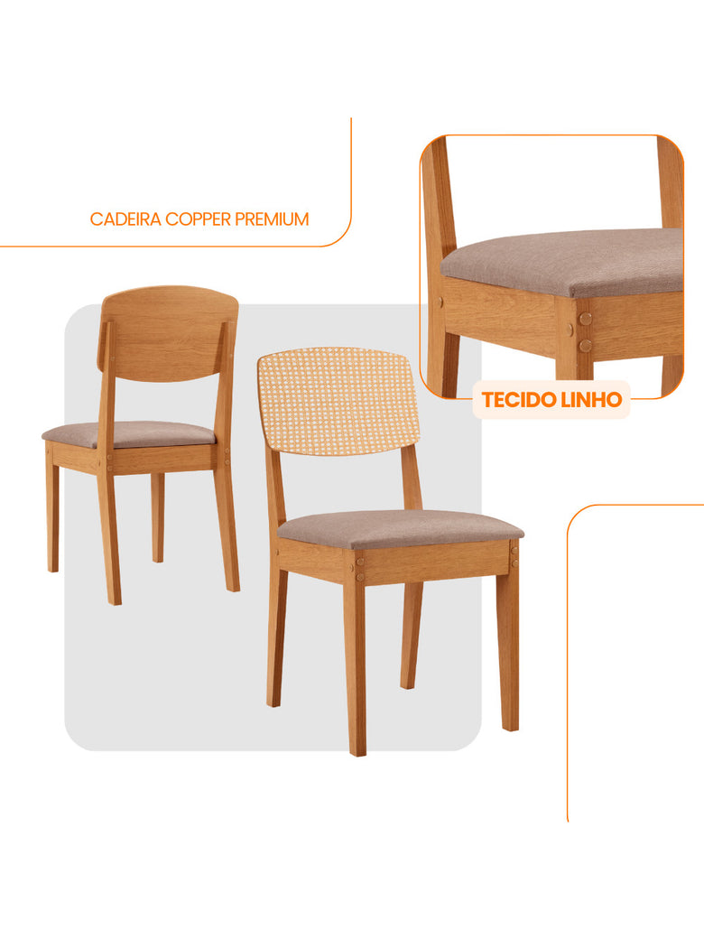 Conjunto com 2 Cadeiras MDF Copper Premium para Sala de Jantar Moderna Mobília