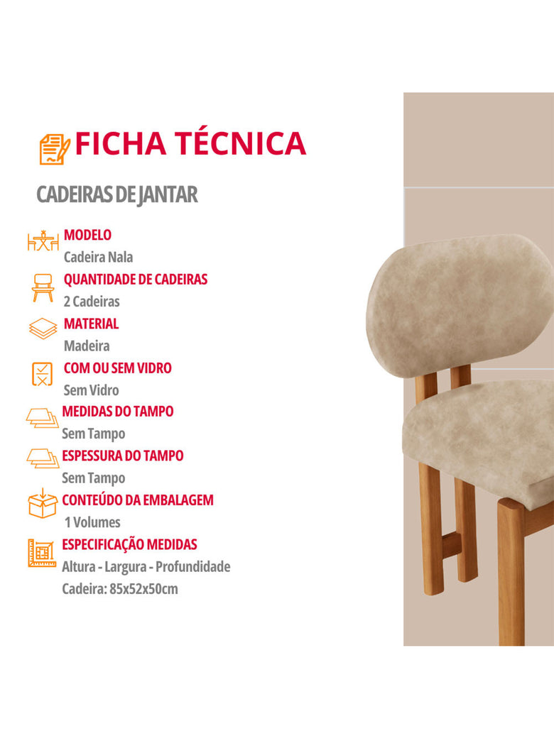 Conjunto com 2 Cadeiras Madeira Nala