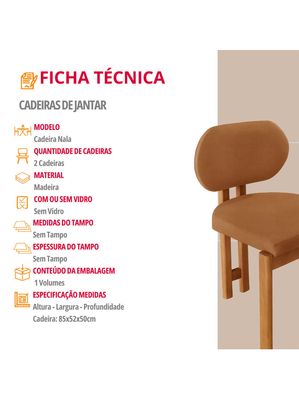 Conjunto com 2 Cadeiras Madeira Nala