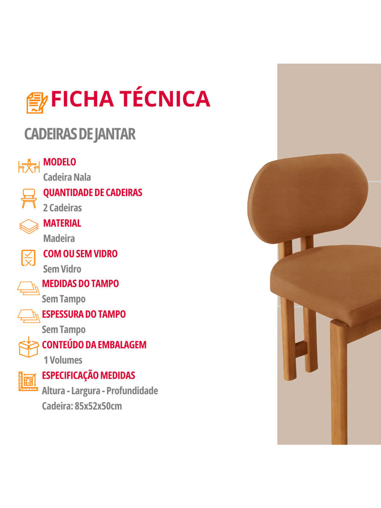 Conjunto com 2 Cadeiras Madeira Nala