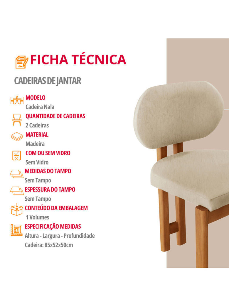 Conjunto com 2 Cadeiras Madeira Nala