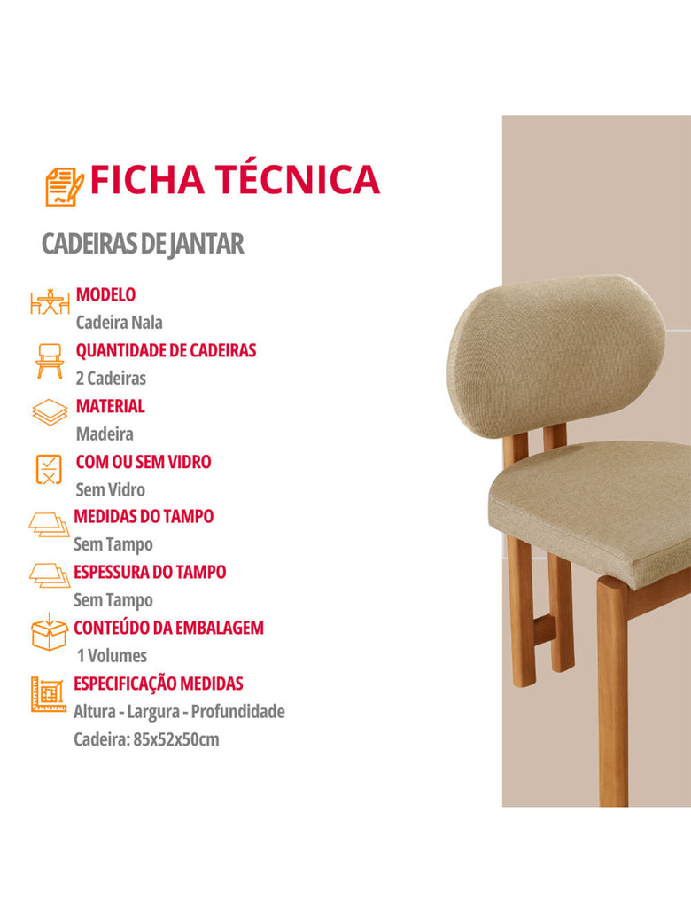 Conjunto com 2 Cadeiras Madeira Nala