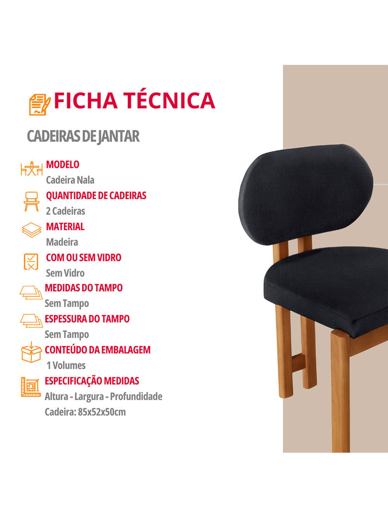Conjunto com 2 Cadeiras Madeira Nala